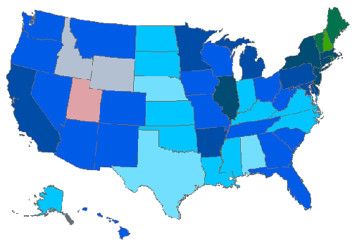 Map of approval levels for George W. Bush, June 2007 (link provides key)